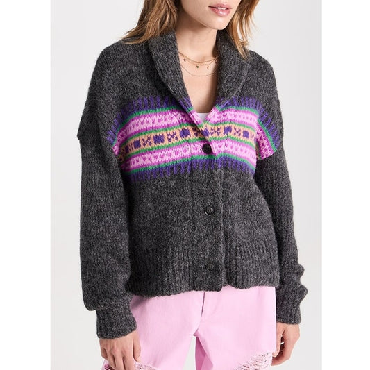 Xirena Waylon long Sleeve Cardigan Sweater Heather Charcoal Gray Small