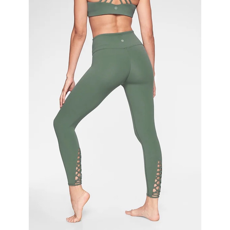 Athleta Savasana Macrame Set Sport Bra Leggings Maritime Pine Green Small