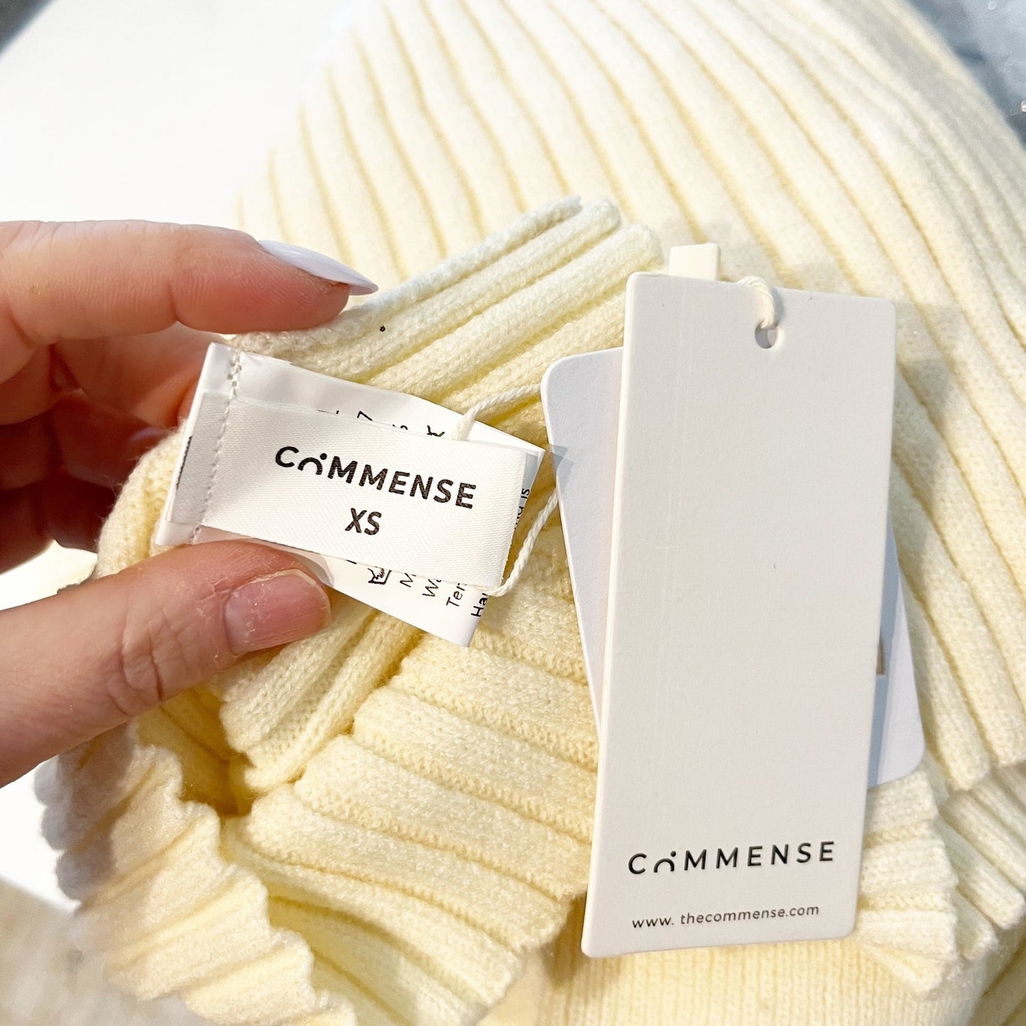 Commense Long Sleeve Collared Ribbed Bodycon Maxi Sweater Dress Cream XS