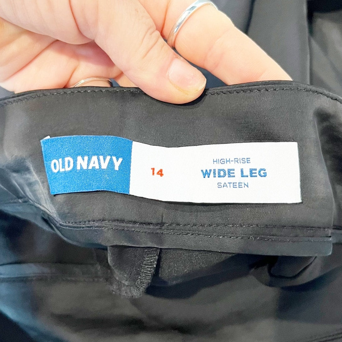 Old Navy High Rise Super Wide Leg Satin Trouser Dress Pants Black 14