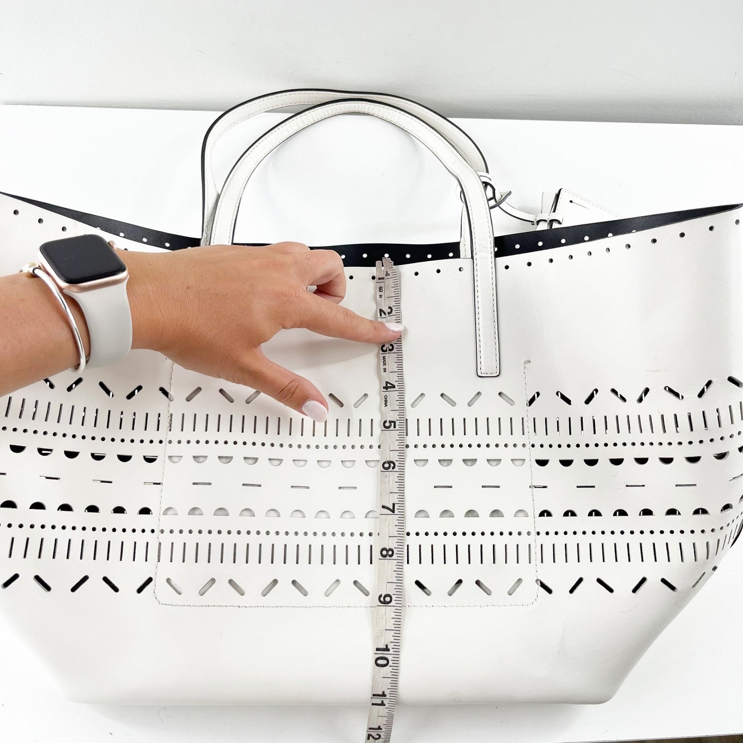 Kate Spade Lillian Court Laser Cut Tote Purse Bag Leather White