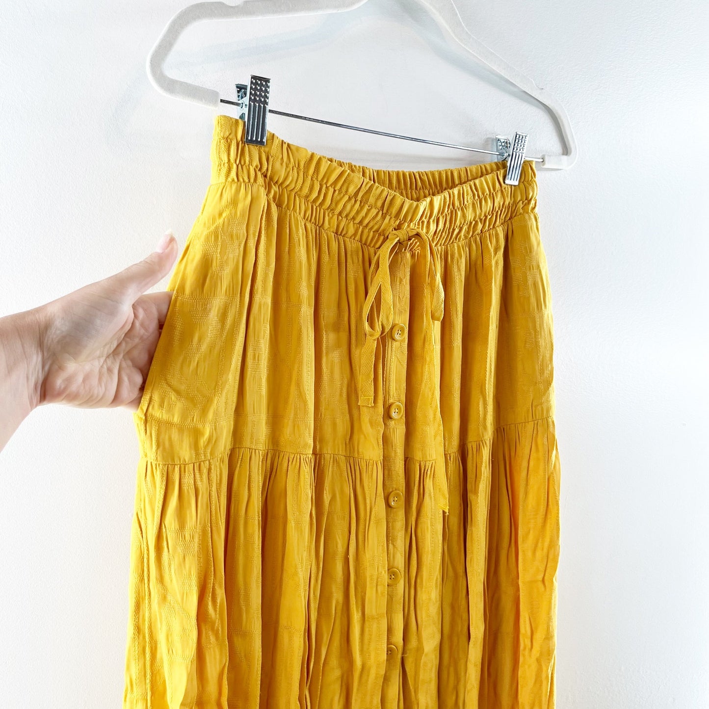 Maeve Anthropologie Tiered Pull On Boho Maxi Peasant Skirt Yellow Small
