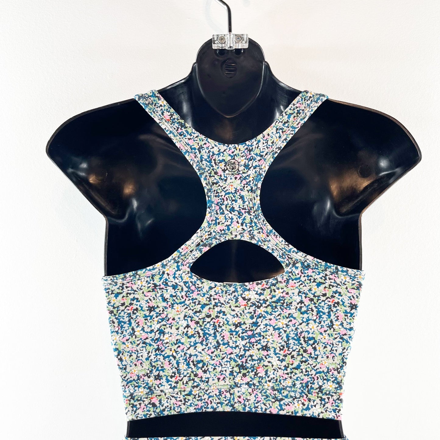 Sage Collective Floral Two Piece Sports Bra and Biker Shorts Set Blue Green XS
