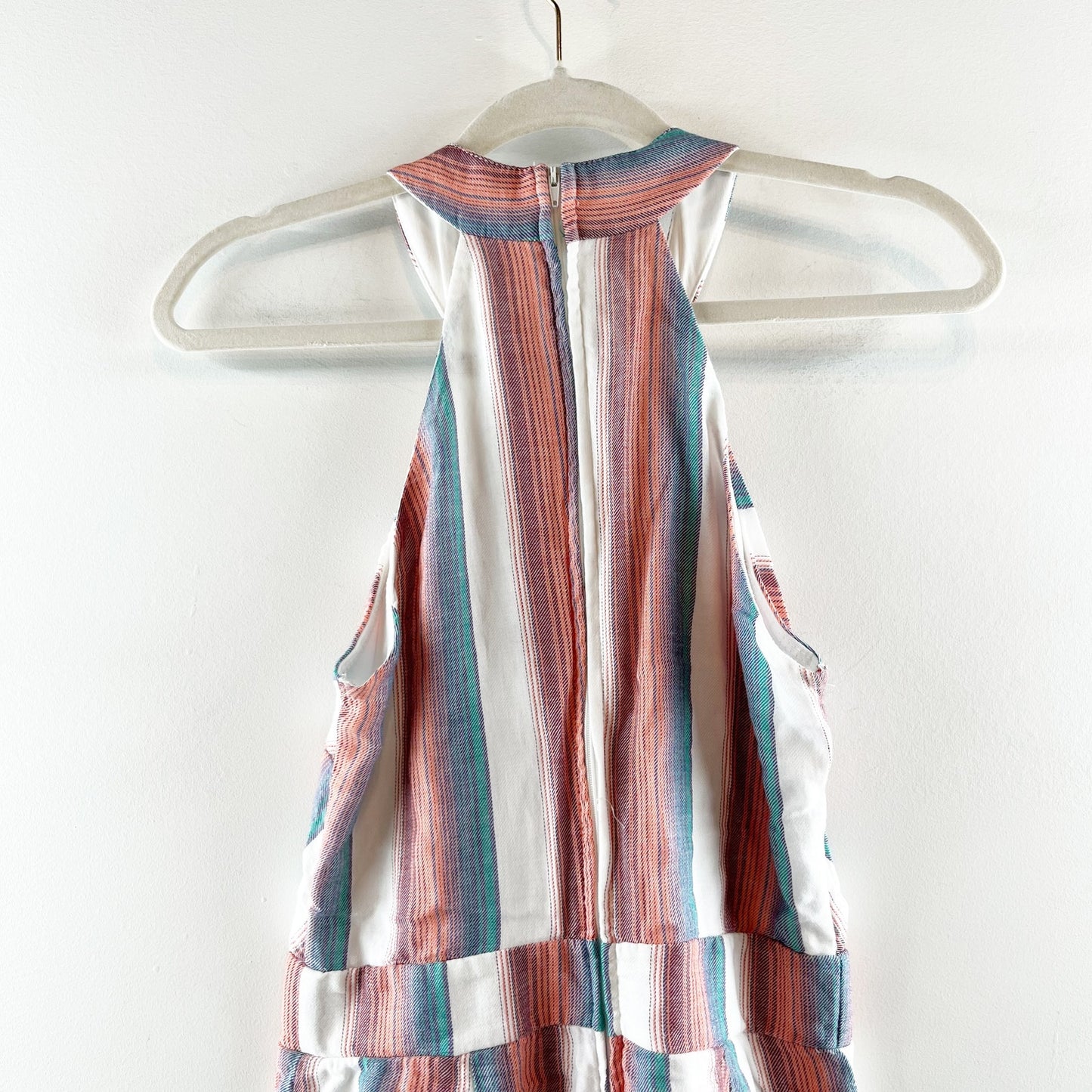 Crystal Sky Halter Neck Sleeveless Flare Leg Striped Tasseled Jumpsuit Pink 5