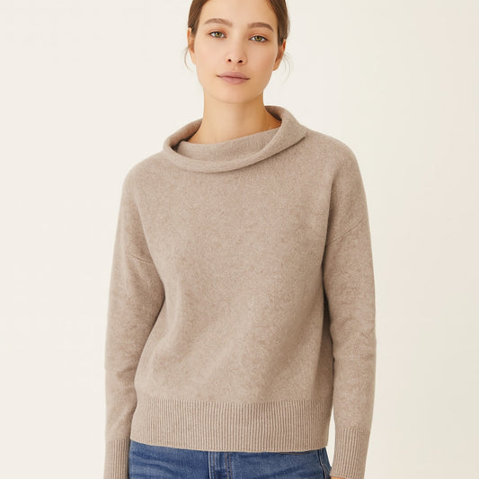 Vince Plush Cashmere Long Sleeve Funnel Neck Pullover Sweater Tan XS