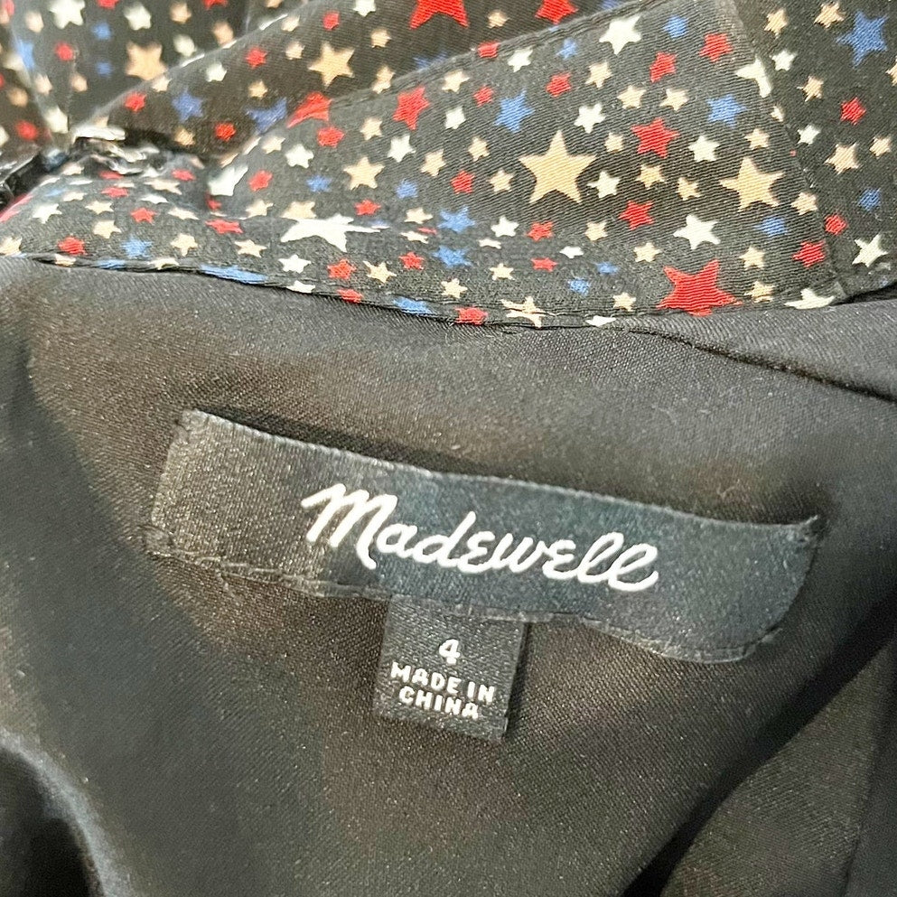 Madewell Long Sleeve Balsam Tie Neck Mini Silk Dress in Starry Night Black 4