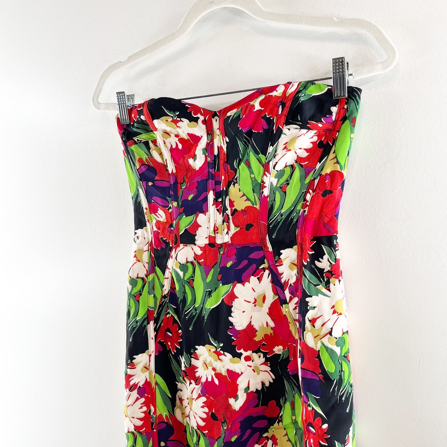 Veronica Beard Saffron Strapless Corset Knee Length Midi Floral Dress Red 2