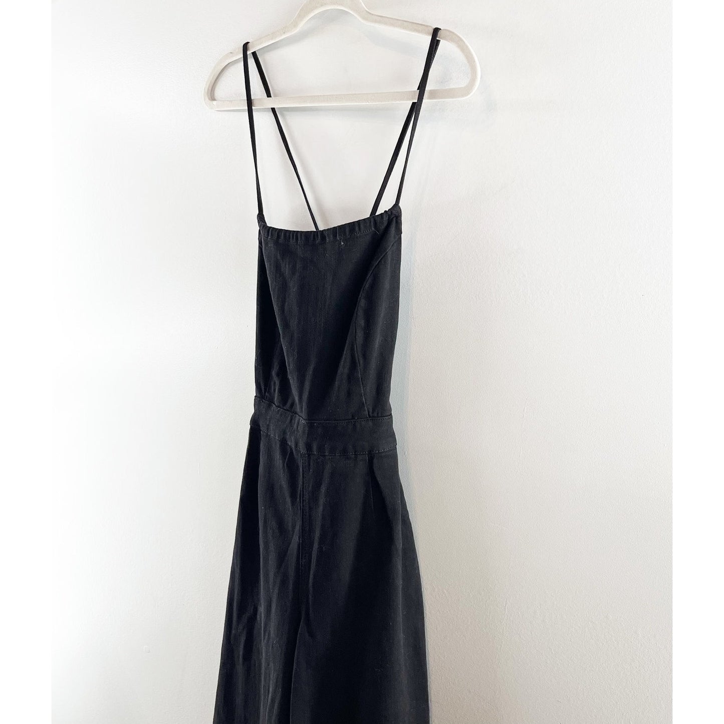 Good American Vacay Palazzo Strappy Back Wide Leg Denim Jumpsuit Black Large