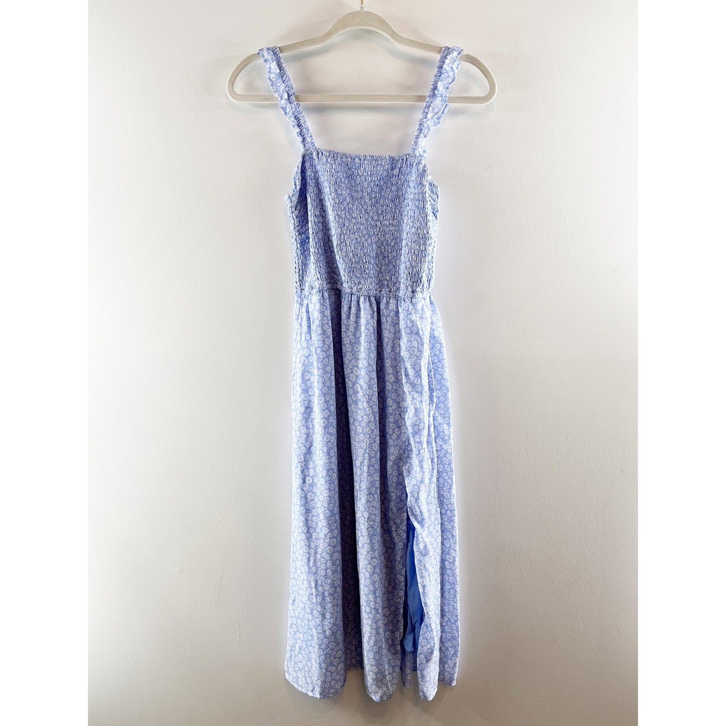 Abercrombie & Fitch Smocked Square Neck Floral Midi Slip Dress Blue Small