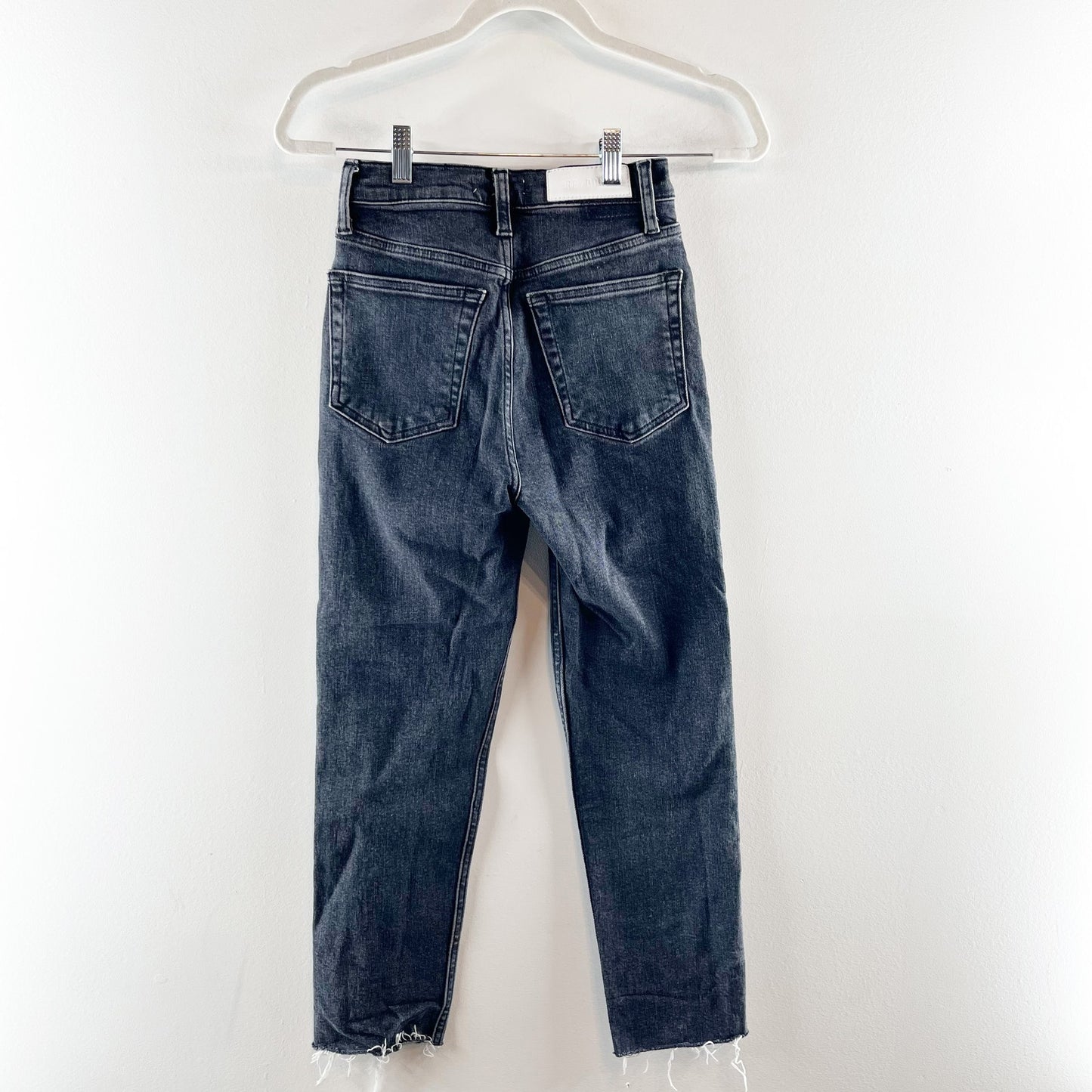 Re/Done 90s High-Rise Button Fly Ankle Frayed Hem Cropped Skinny Jeans Black 25