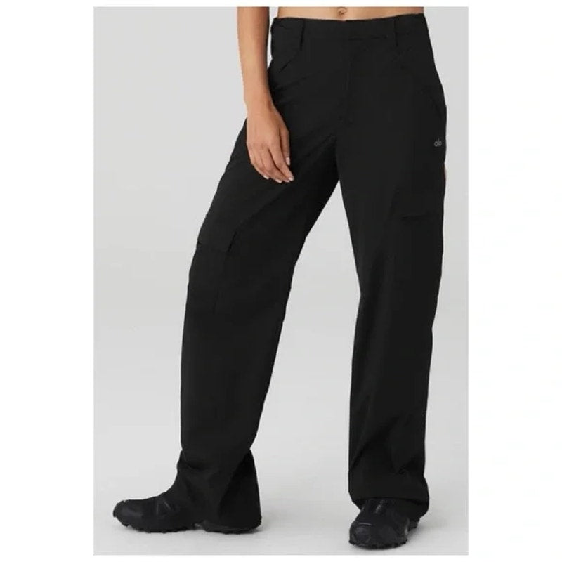 Alo Yoga All That High Waisted Straight Leg Cargo Trouser Pants Black Medium