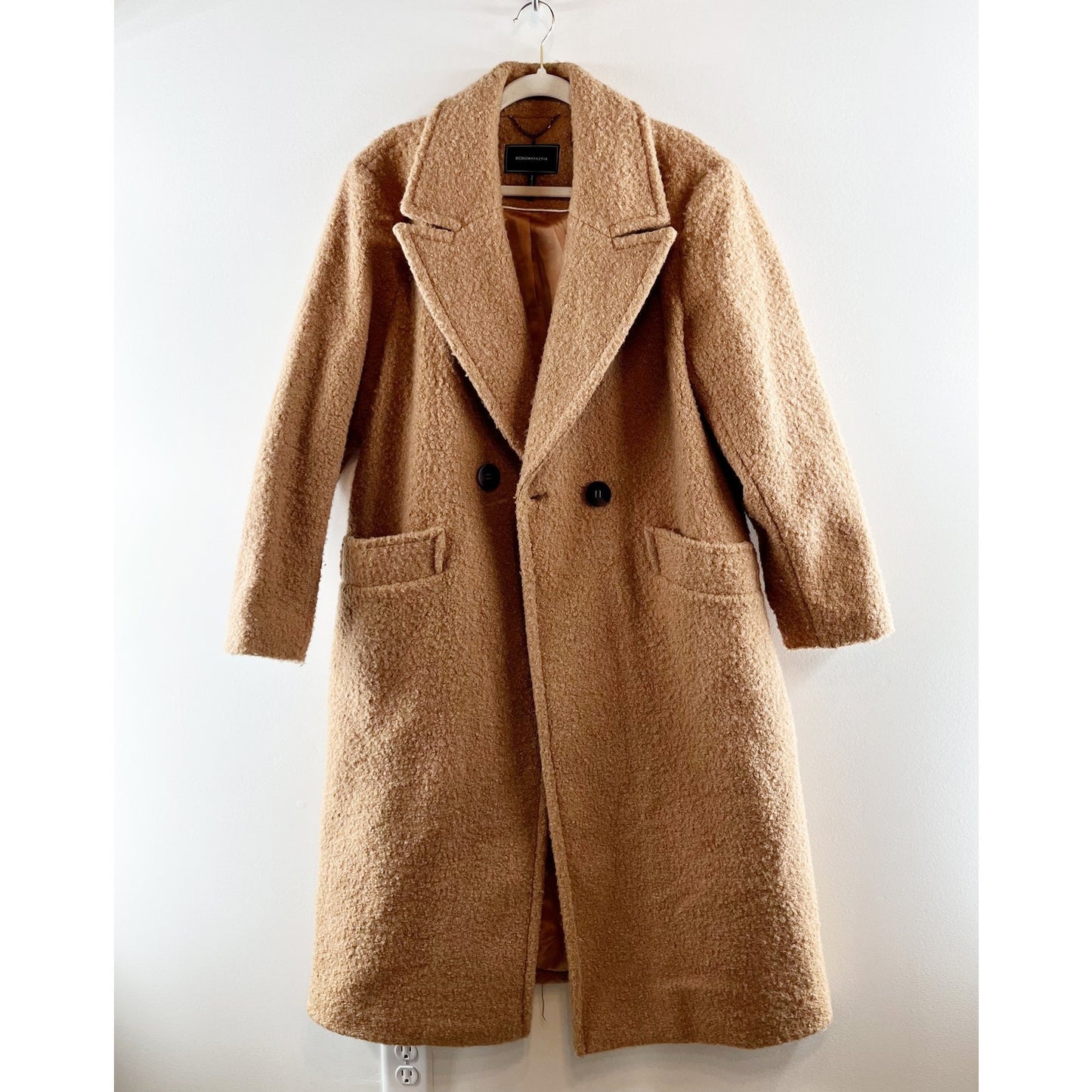 BCBGMaxazria Boucle Double Breasted Trench Peacoat Jacket Brown XL