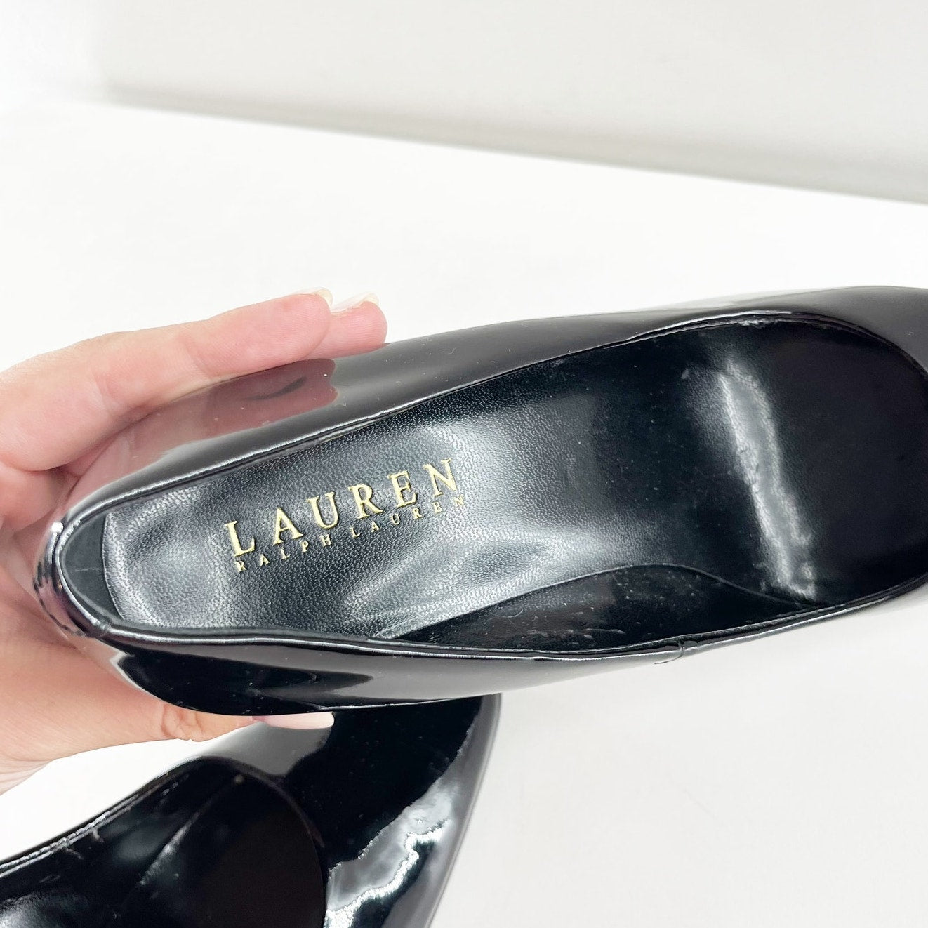 Ralph Lauren Jabine Patent Leather Wedge Pumps Heels Black 7