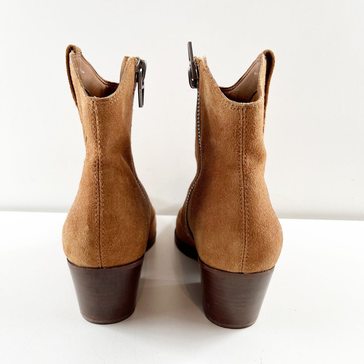 Dolce Vita Serra Suede Stacked Heel Western Ankle Boots Dark Saddle Brown 8