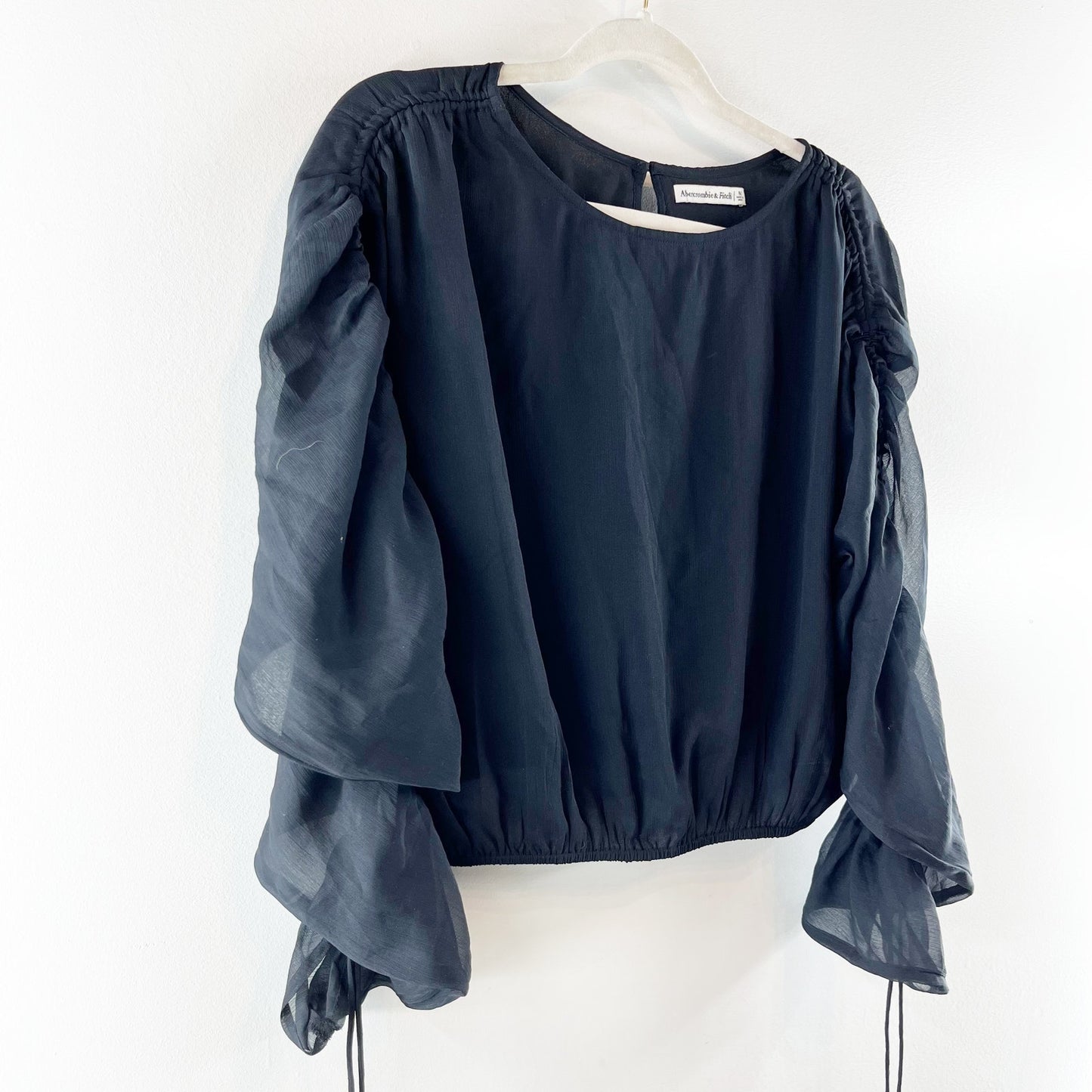 Abercrombie & Fitch Long Sleeve Ruched Gathered Elastic Hem Black Medium