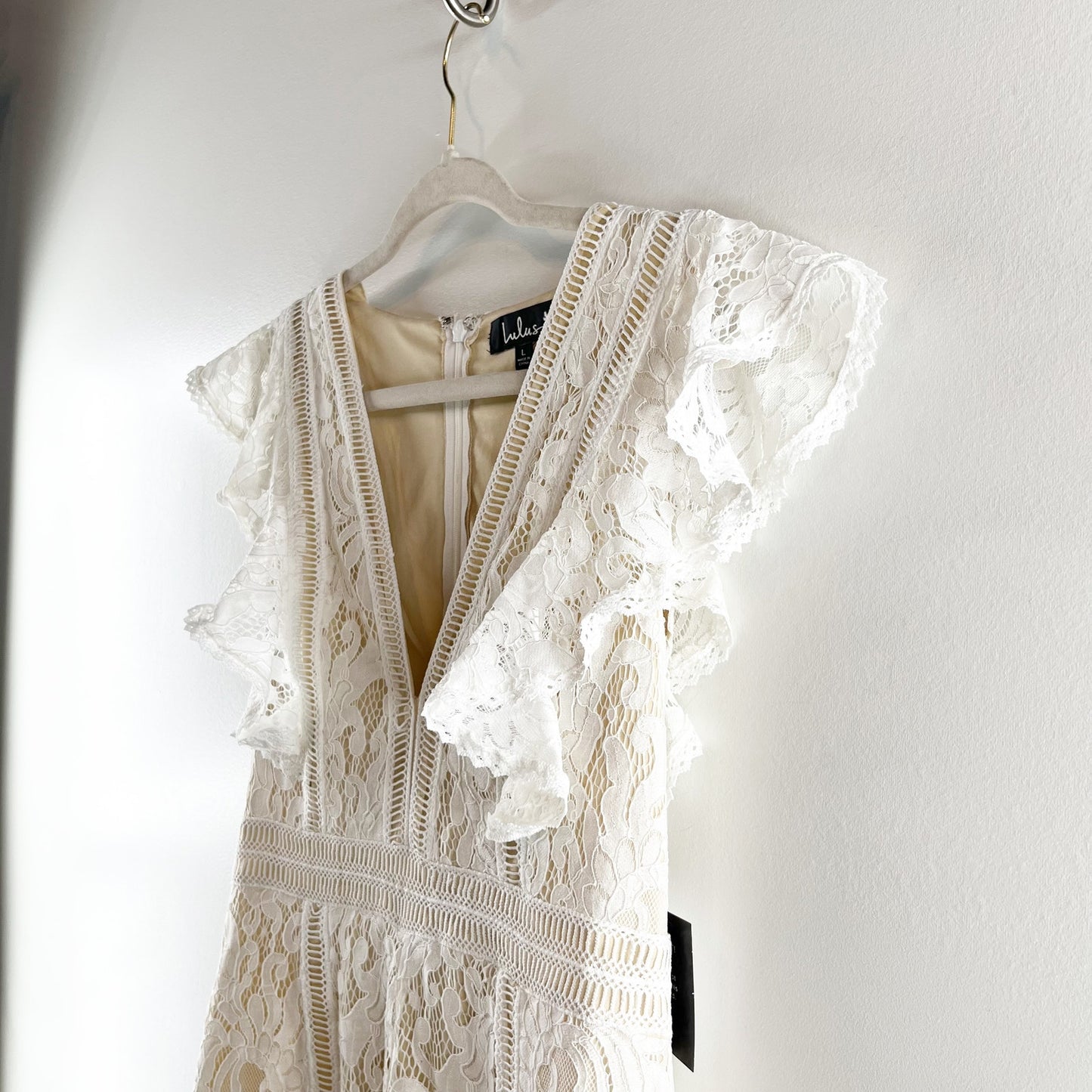 Lulus All The Attraction Lace Short Sleeve Romper White Large