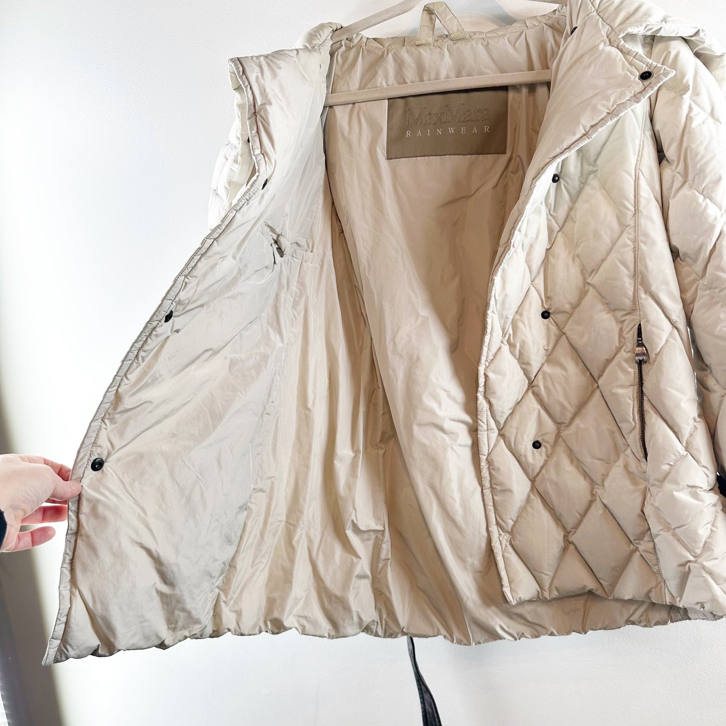 Max Mara Quilted Down Oversized Collar Belted Puffer Coat Jacket Cream 6