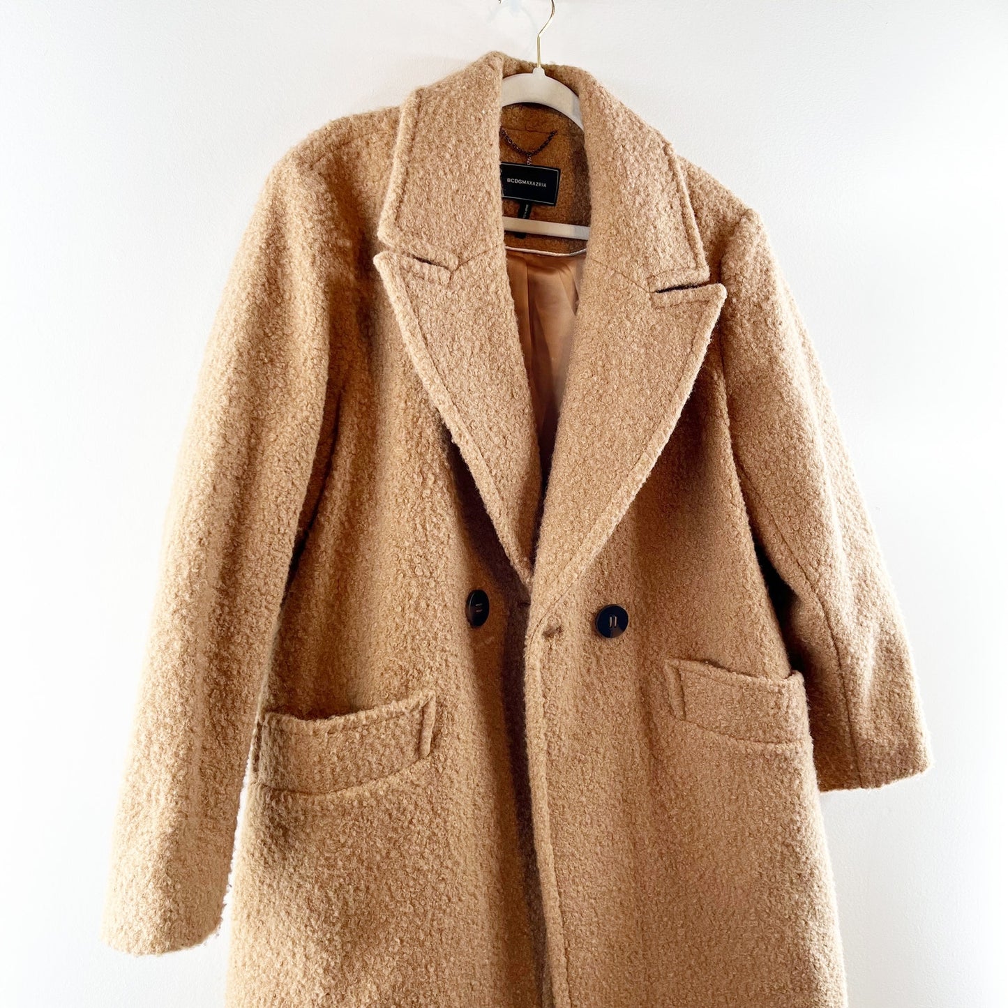BCBGMaxazria Boucle Double Breasted Trench Peacoat Jacket Brown XL
