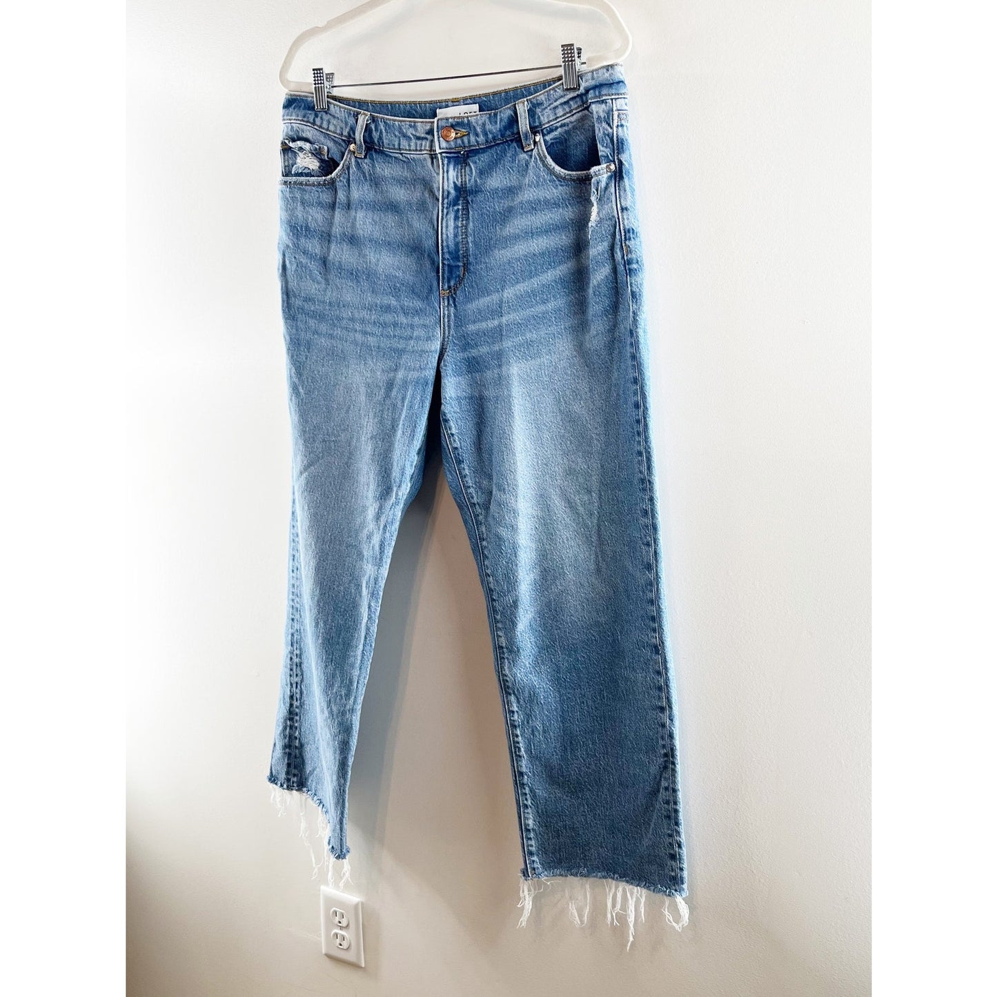 LOFT High Rise Straight Leg Raw Cut Hem Jeans Blue 14 / 32