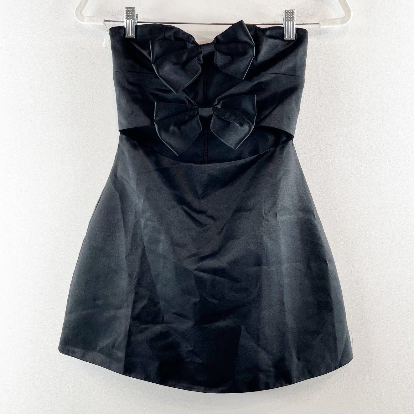 Peppermayo Girl Crush Bow Strapless Cutout Flared Mini Dress Black 2