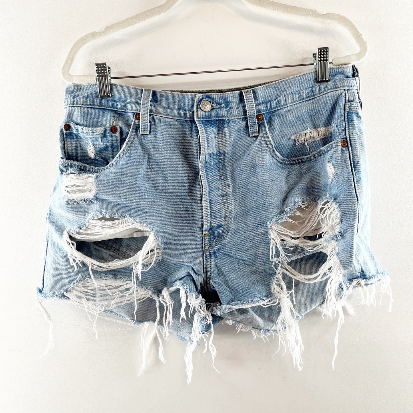 Levi's 501 Original Button Fly High Rise Distressed Cutoff Jean Shorts Blue 14