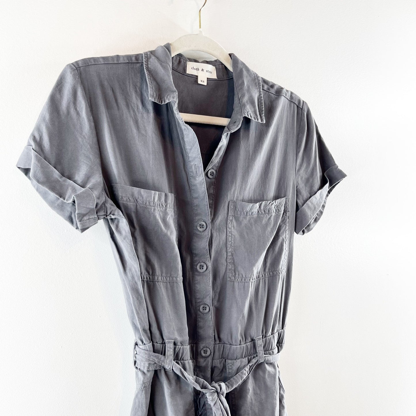 Cloth & Stone Tencel Lycocell Short Sleeve Belted Shorts Romper Gray XS