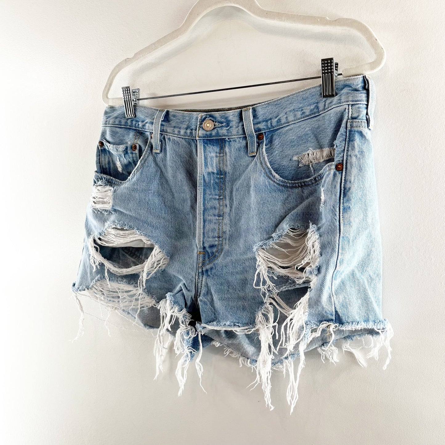 Levi's 501 Original Button Fly High Rise Distressed Cutoff Jean Shorts Blue 14