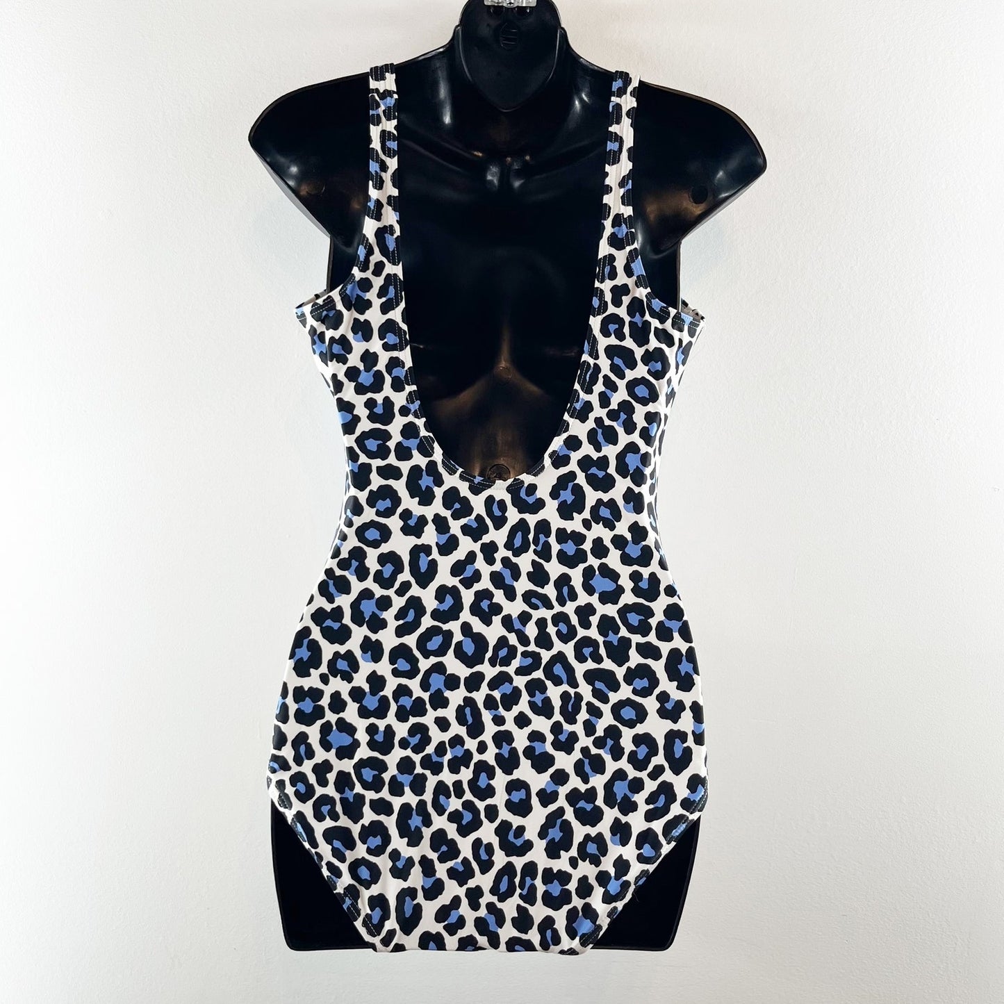 Michael Kors Leopard Lace Up One Piece Low Scoop Back Swimsuit Blue White 12