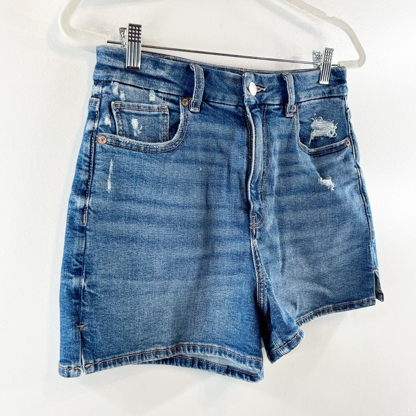 American Eagle High Rise Curvy Mom Jean Denim Shorts Blue 8