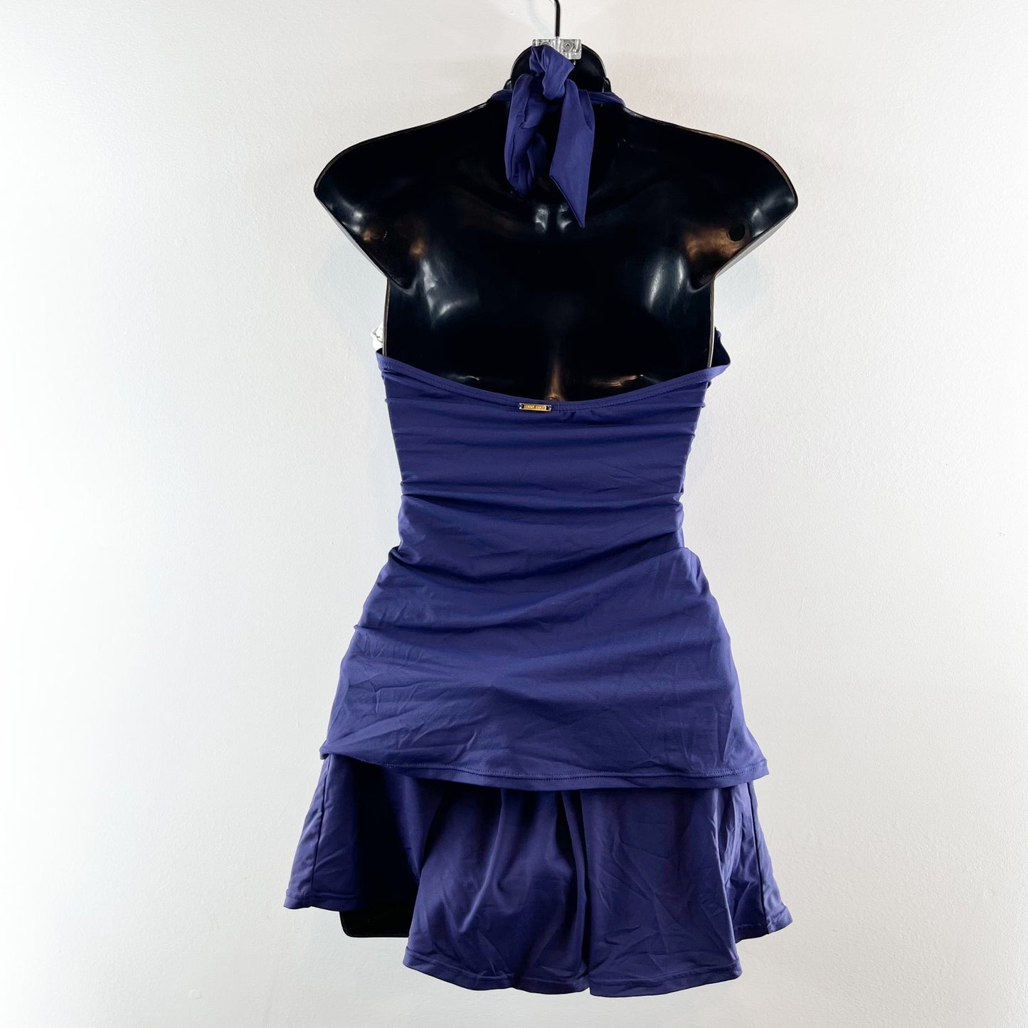 Anne Cole Two Piece Twist Front Halter Tankini Skirt Bikini Set Blue M / L