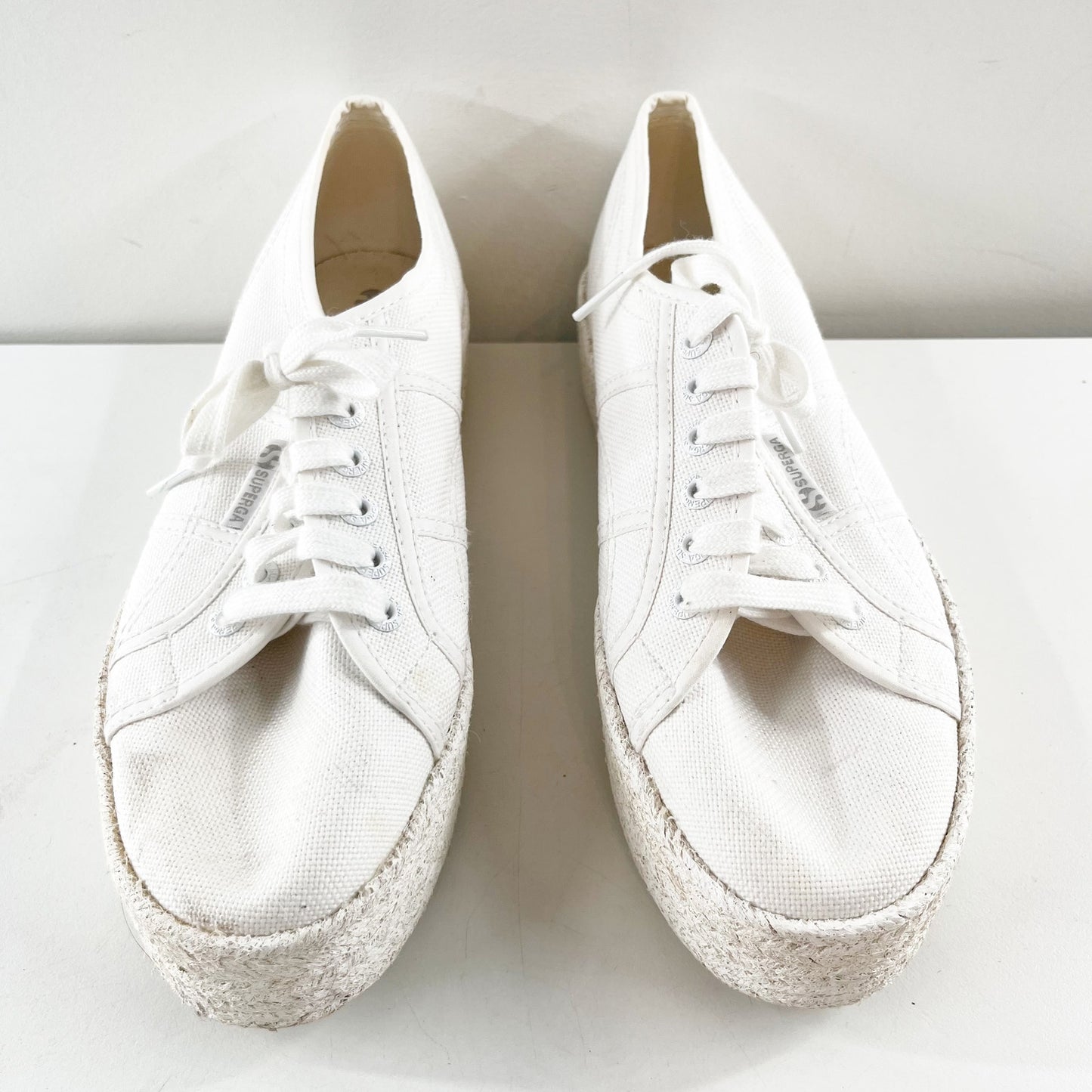 Superga Platform Canvas Shoes Sneakers Lace Up White 8