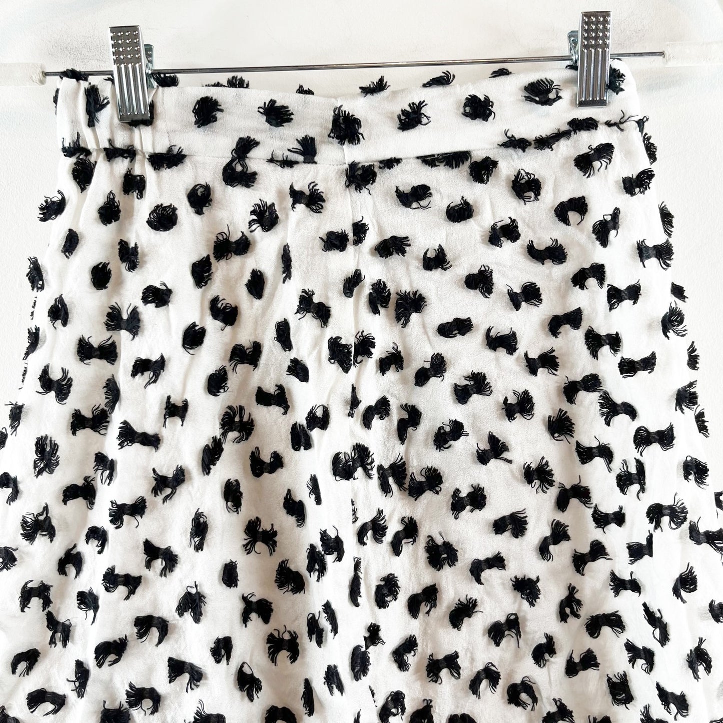 Anthropologie Eva Franco Mod Bow Embroidered Textured Midi Skirt White Black 4