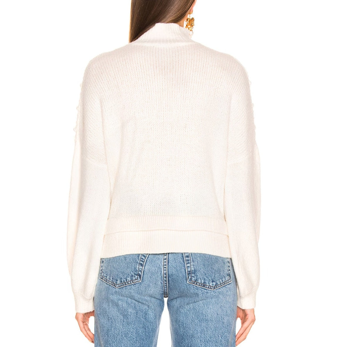 Frame Nubby Long Sleeve Popcorn Knit Tiered Pullover Sweater Cream Small