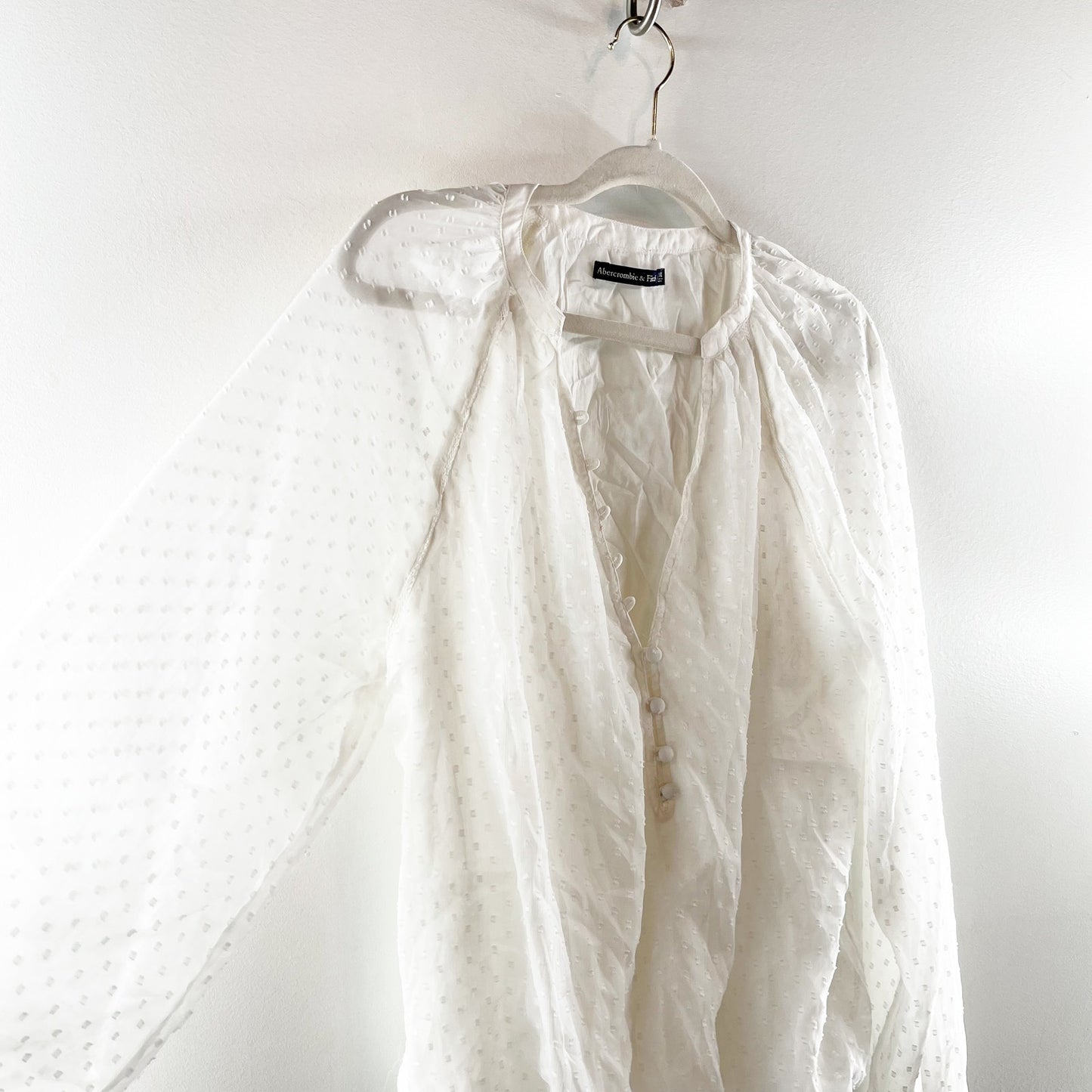 Abercrombie Sheer Balloon Long Sleeve Button Front Blousson Bodysuit White XL