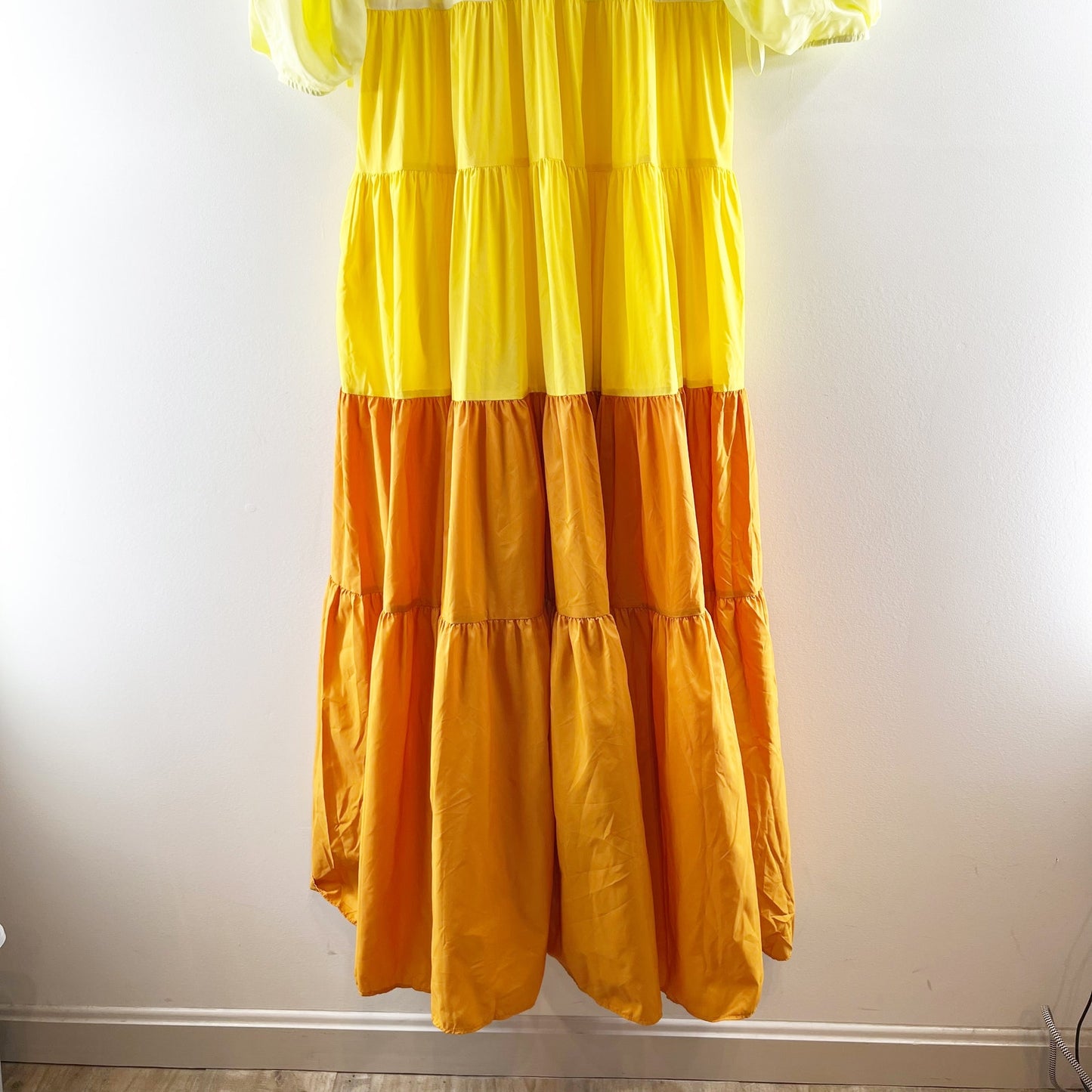 Staud Puff Sleeve Tiered Meadow Colorblock Maxi Dress in Sun Beach Medium