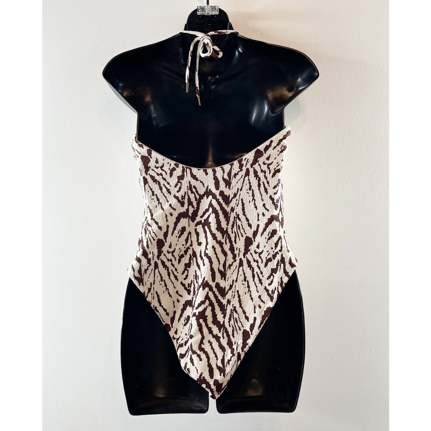 Rebecca Minkoff Sweetheart Halter Neck One Piece Swimsuit Striped Zebra Medium