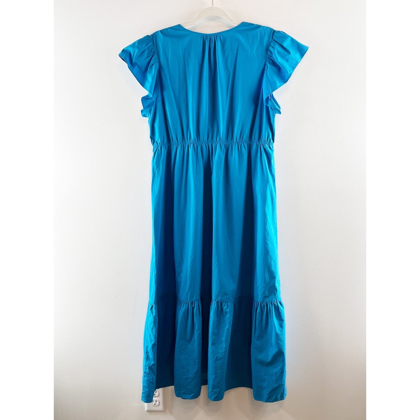 Rails Tina Flutter Sleeve Cotton Poplin Tiered Midi Dress Blue XL