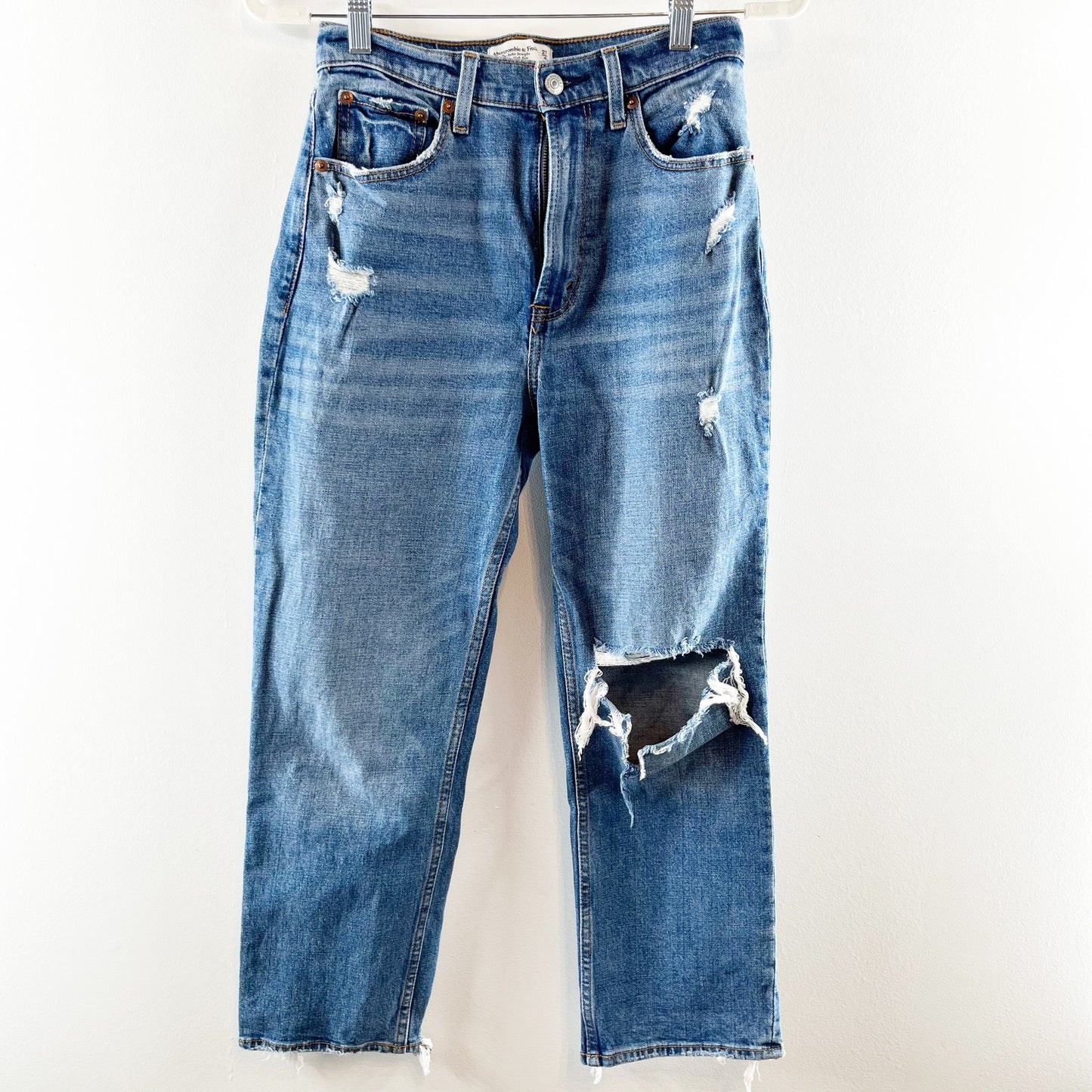 Abercrombie & Fitch The Ankle Straight Ultra High Rise Jeans Curve Love Blue 4 S