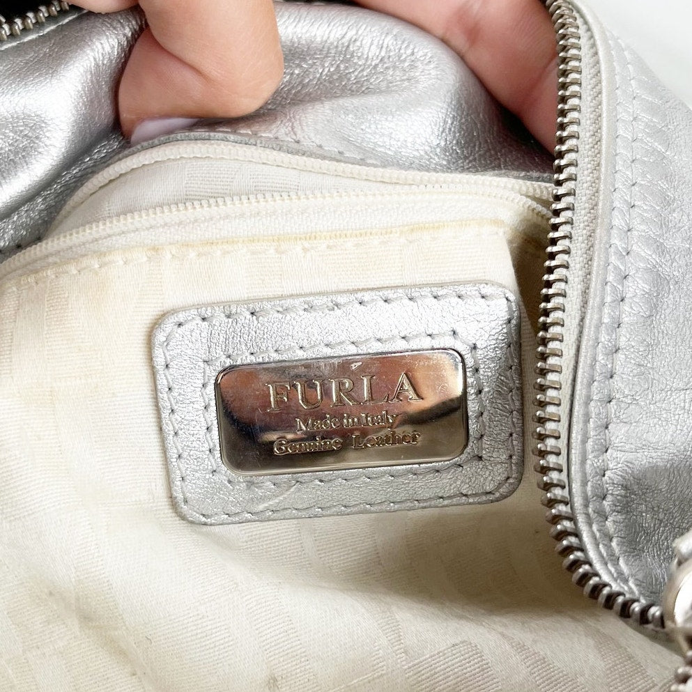 Furla Shoulder Bag Purse Metallic Silver