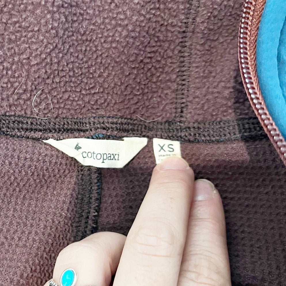 Cotopaxi Abrazo Hooded Full Zip Fleece Jacket Brown Blue XS