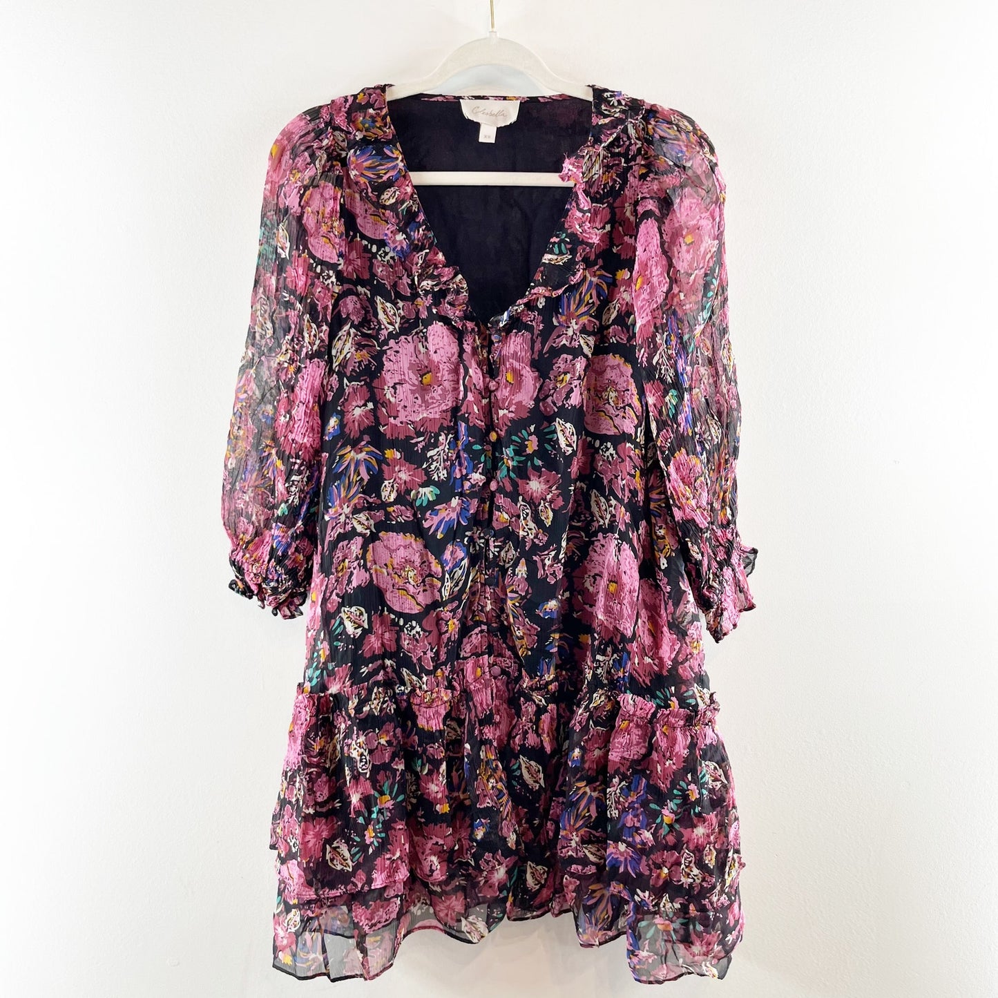 Cleobella Audrey Long Sleeve Floral Mini Dress Purple Pink XS