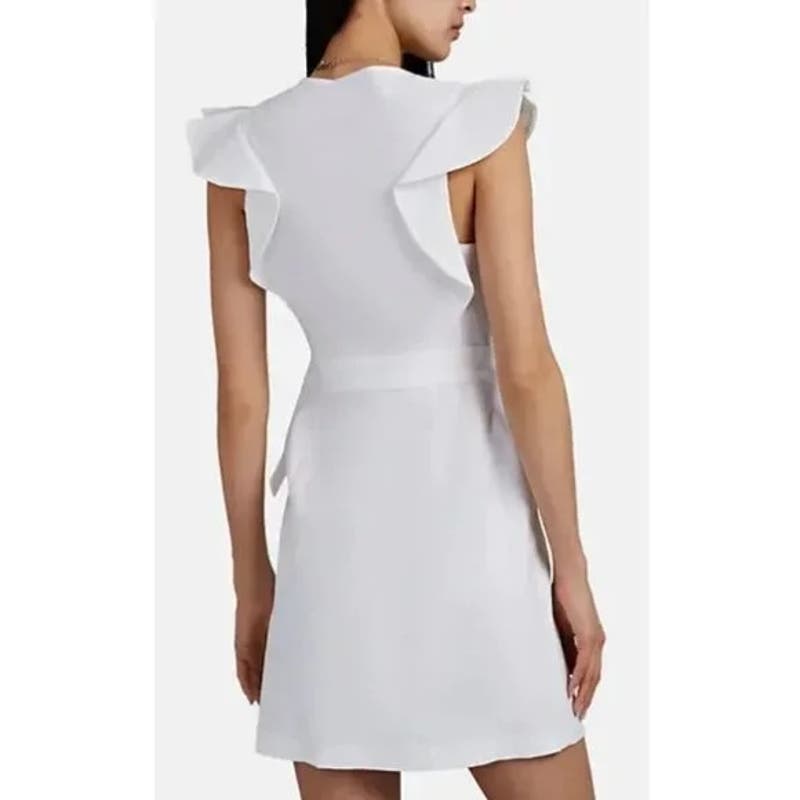 A.L.C Sidelle Linen Blend Wrap Ruffle Sleeve Mini Dress White 4