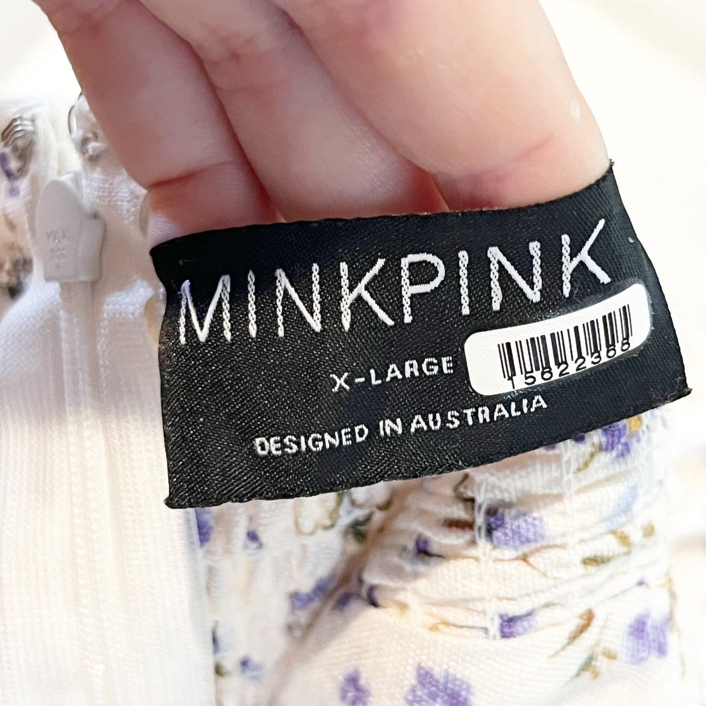 MINKPINK Hailey Floral Puff Sleeve Cutout Midi Dress Off-White Purple XL