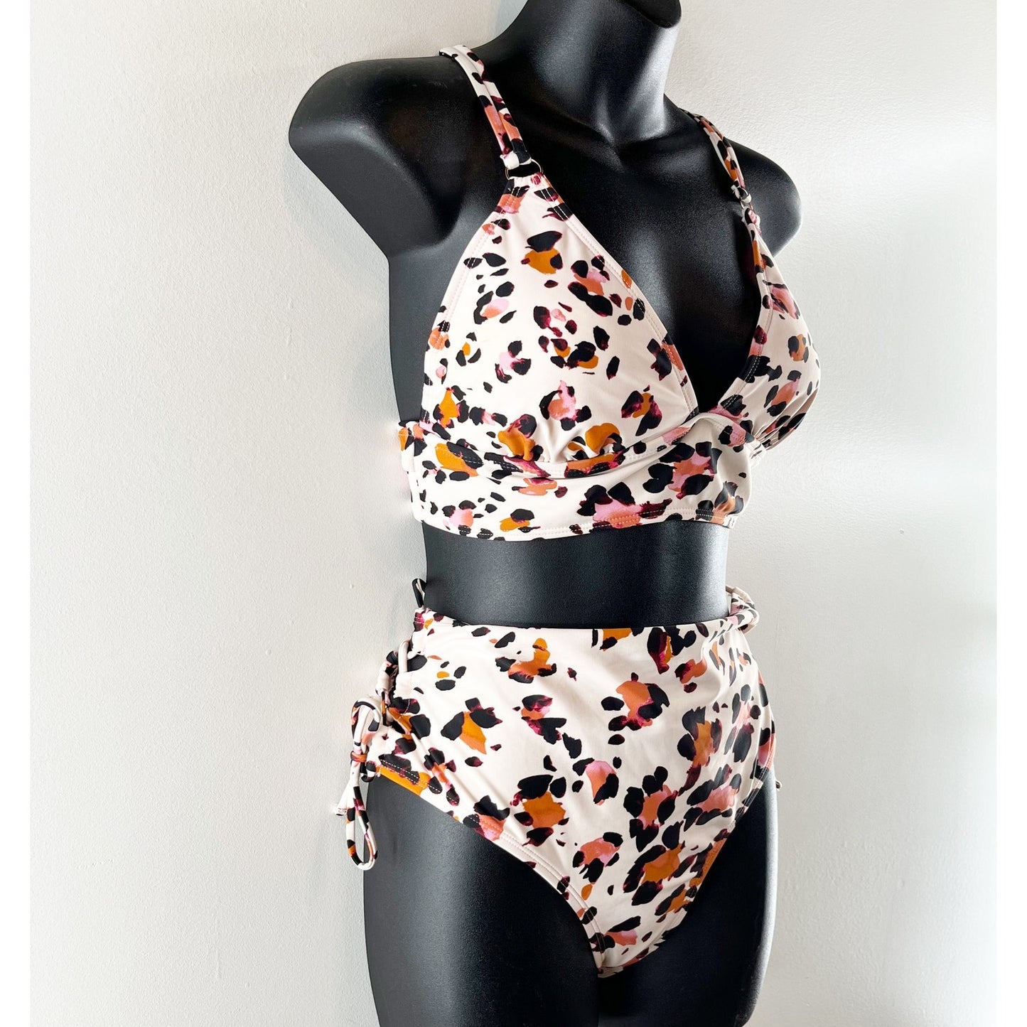 Hula Honey High Waisted Leopard Print Two Piece Bikini Swimsuit White XL
