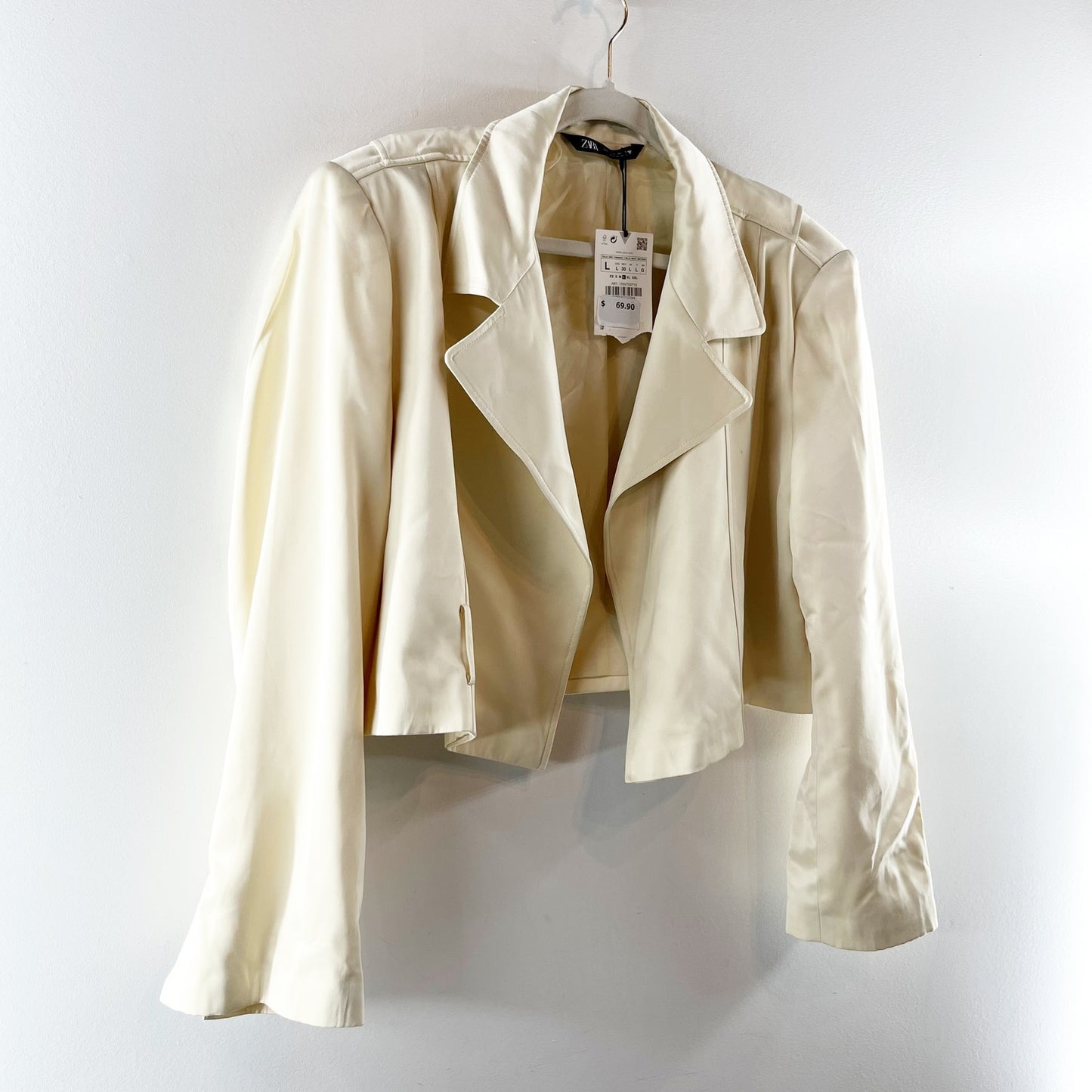 ZARA Cropped Long Sleeve Satin Blazer Jacket Butter Yellow Large