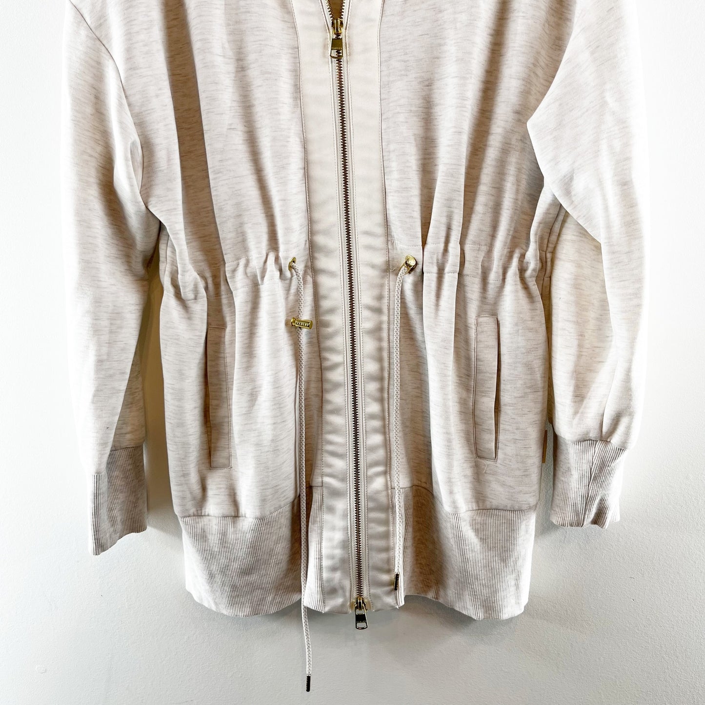 Varley Ridgefield Longline Zip-Through Doublesoft Sweatshirt Jacket Ivory Marl M