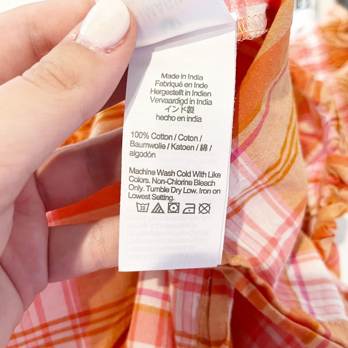 j. Crew Long Sleeve Ruffle Tie Back Plaid Cotton Blouse Top Orange Pink Large