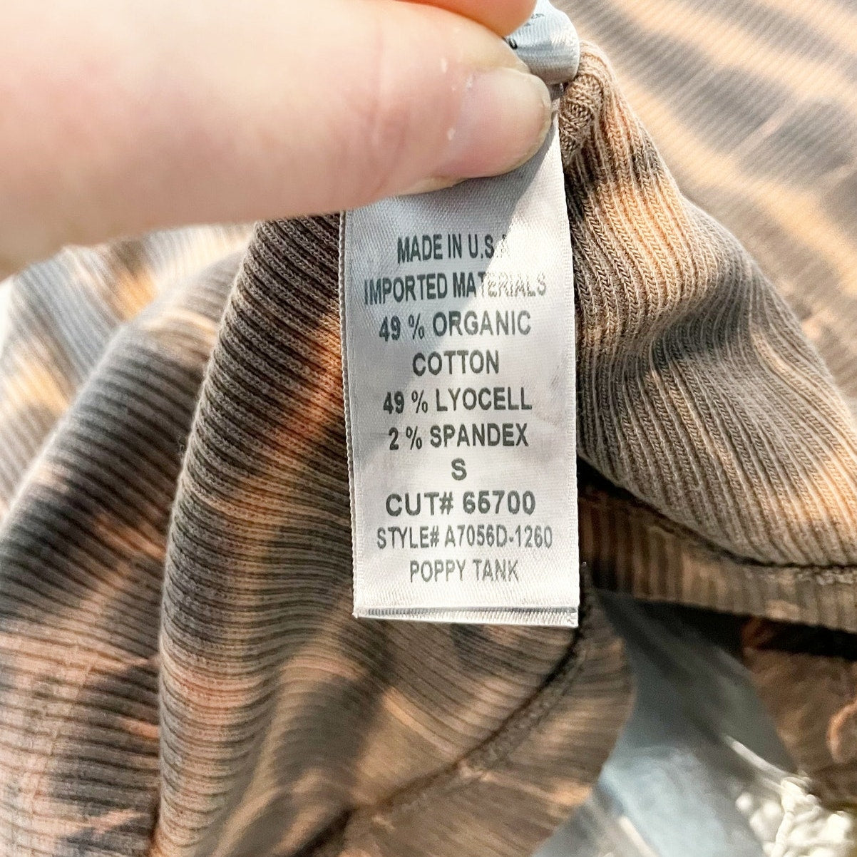 Agolde Poppy Cotton Blend Tie-Dye Sleeveless Racerback Tank Top Brown Small
