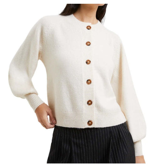 French Connection Kezia Puff Sleeve Button Front Cardigan Sweater White Medium