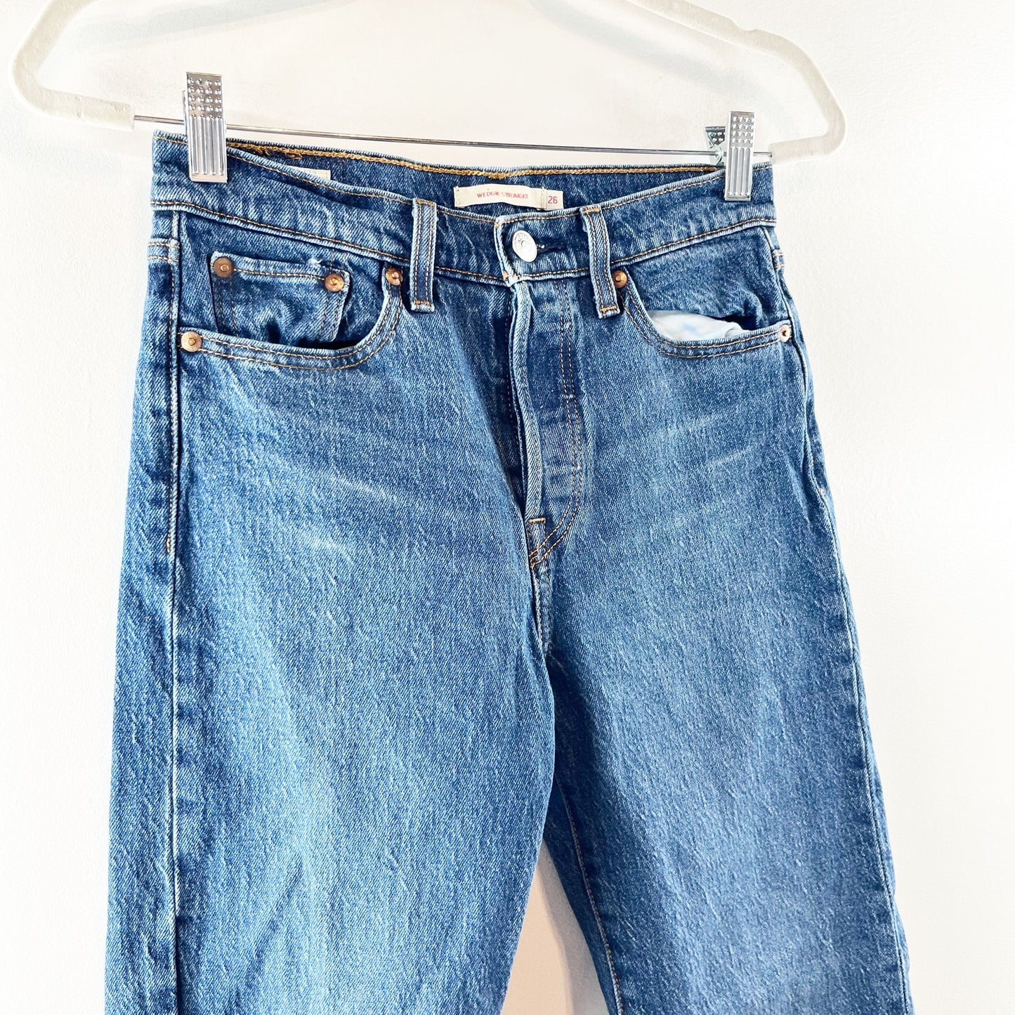 Levi's Wedgie Fit High Rise Straight Jeans Dark Wash Blue 26